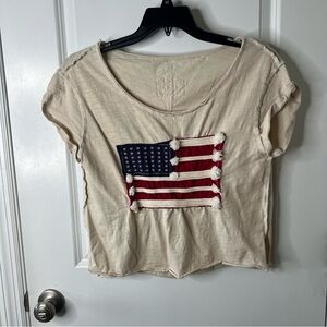 Cream American Flag Crop Top-Boho
